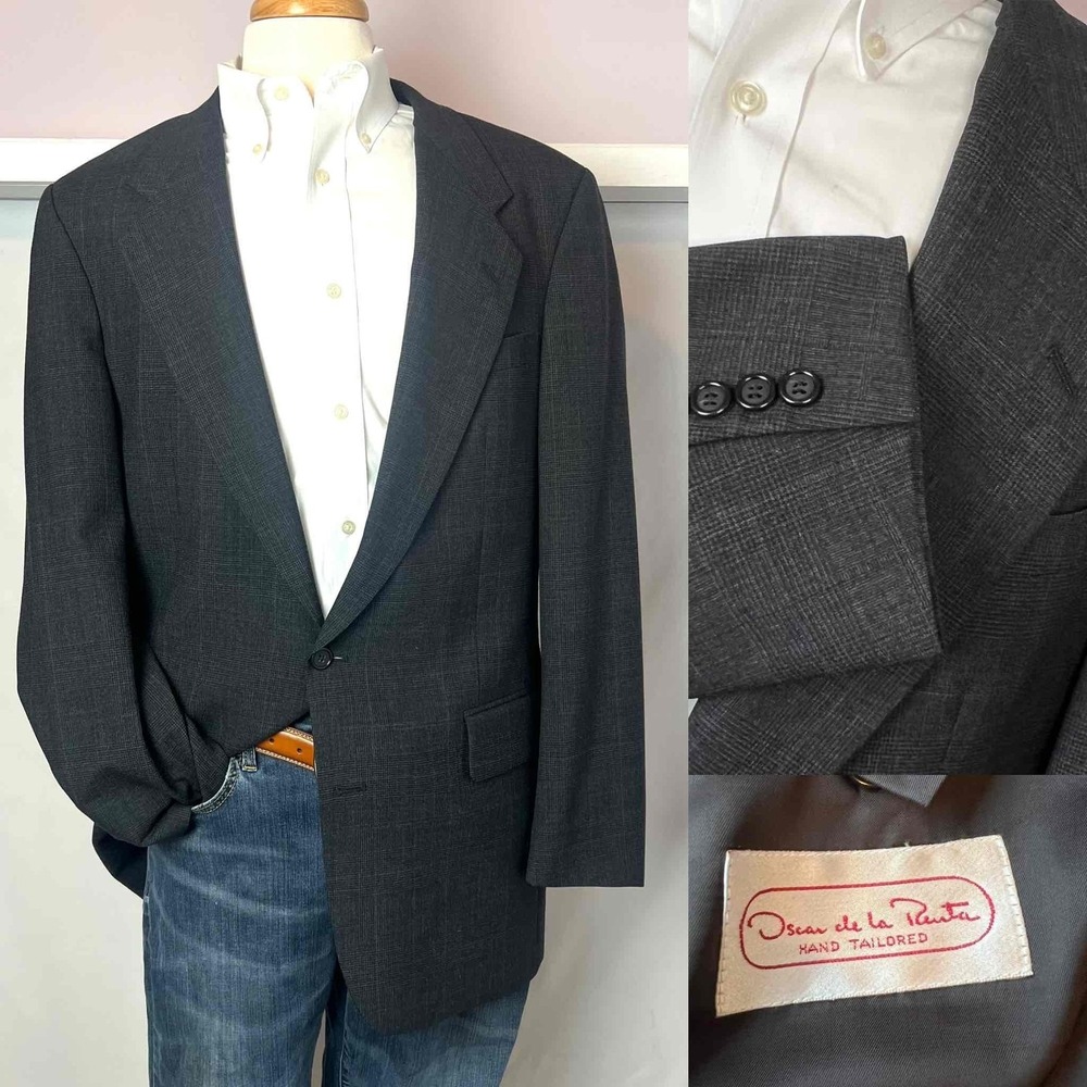 Oscar De La Renta Gray Size 42L Two-Buttoned‎ Front Blazer Jacket
